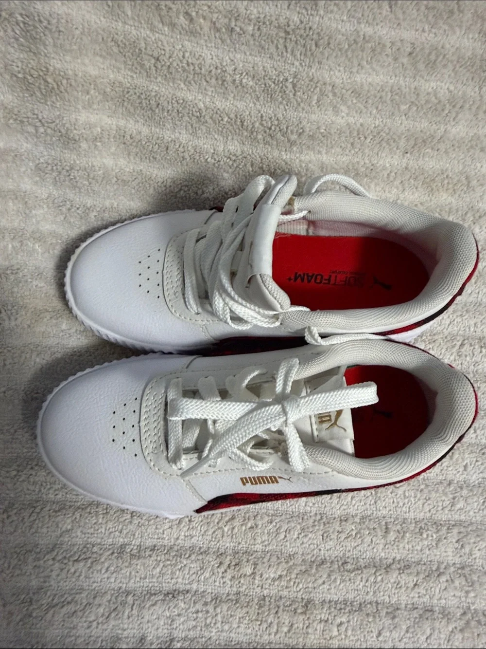 Puma Kids White Sneakers with Red Accents